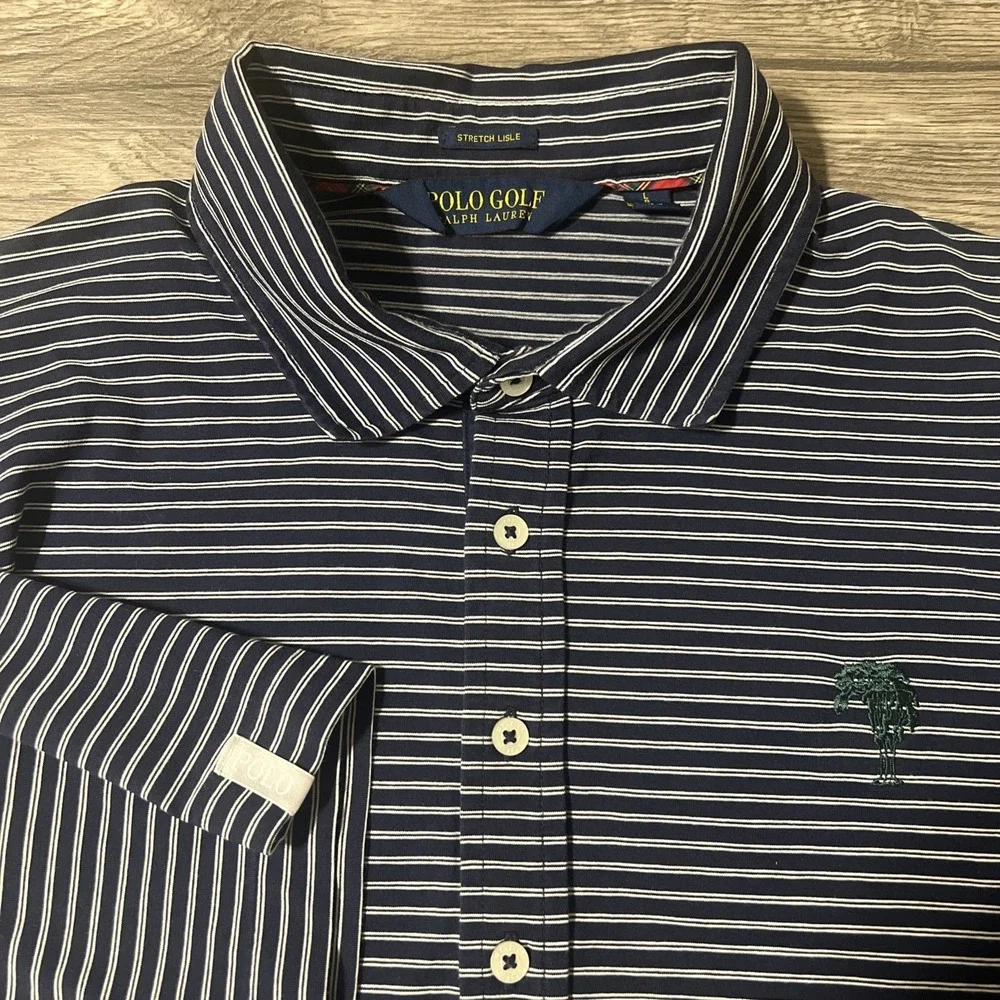 Ralph Lauren‎ Performance Stretch Lisle Navy Striped Golf Polo Size Large